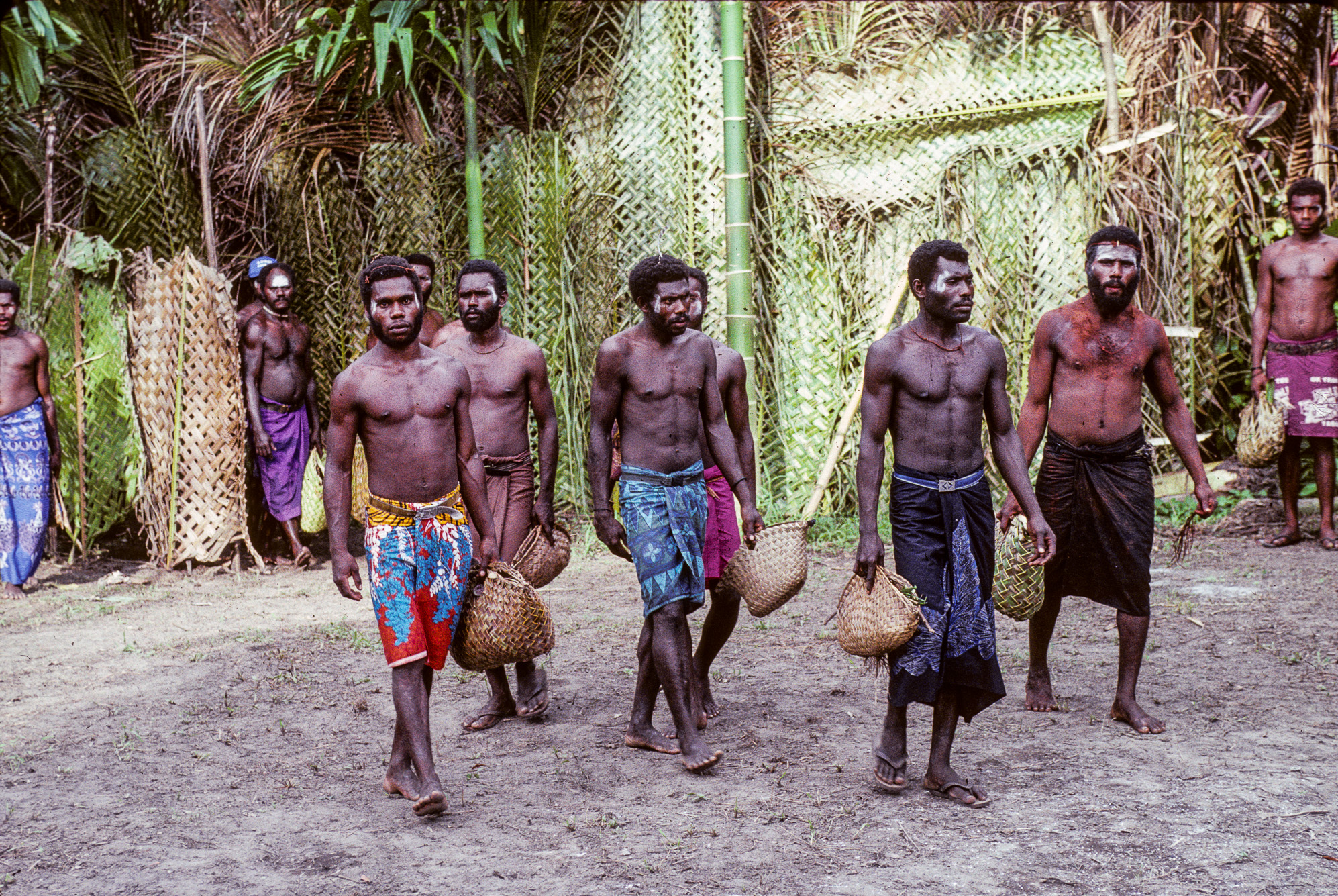 Nouvelle Guinée Papouasie. Rabaul, tribu des Tolaï. Les initiés se rendent au rituel.