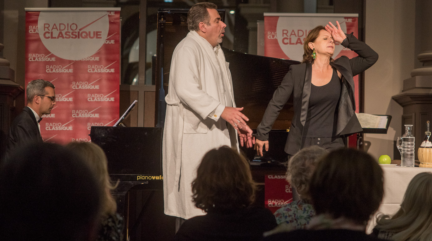 Thermes Marins de Saint-Malo. Concert Radio-Classique, création Eve Ruggieri / Jean-François Vinciguerra, baryton-basse  / Delphine Haidan, mezzo-soprano / Thomas Palmer, piano.