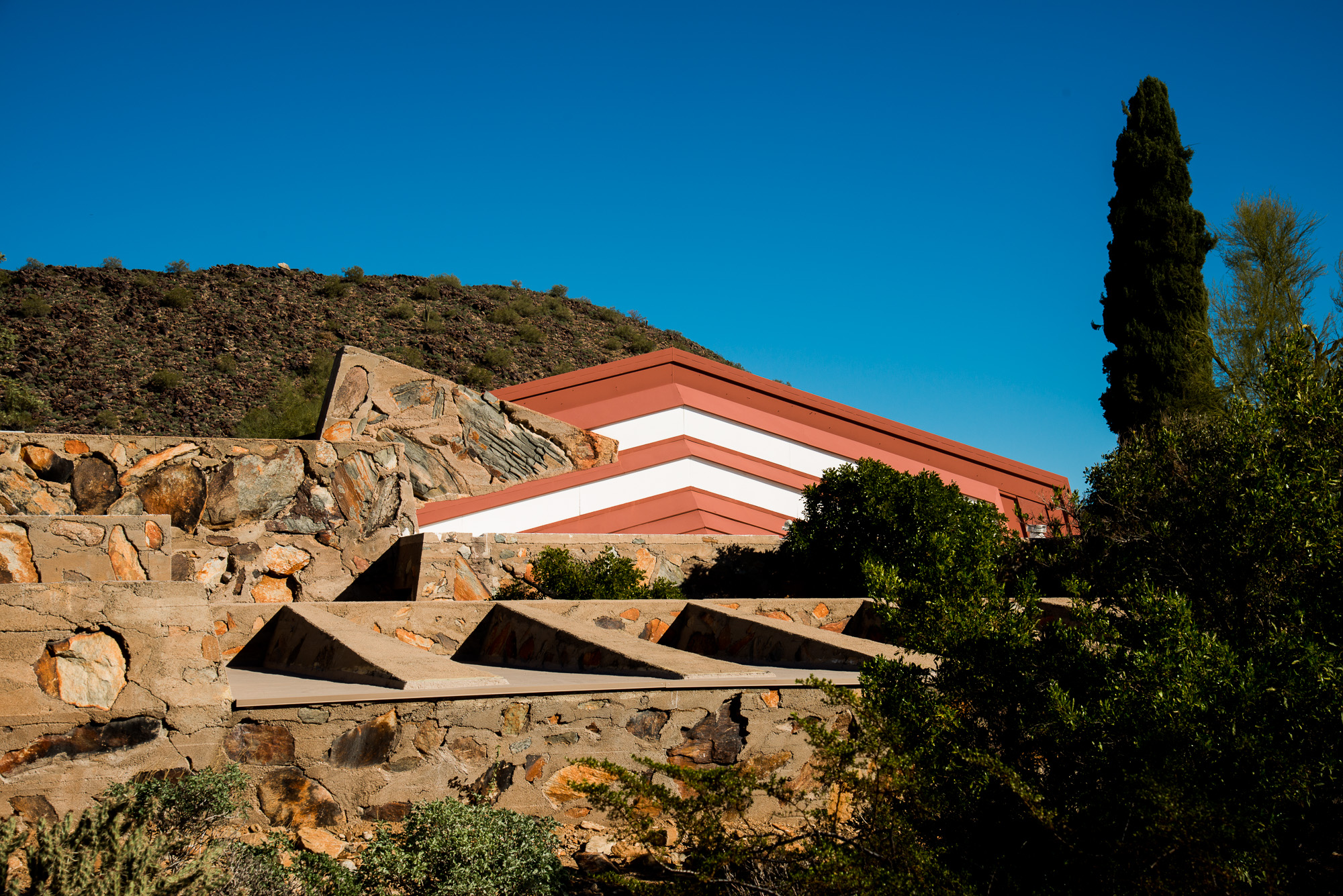 Taliesin West. Œuvre datant de 1937.Frank Lloyd Wright a créé sa propre maison aux portes du désert.