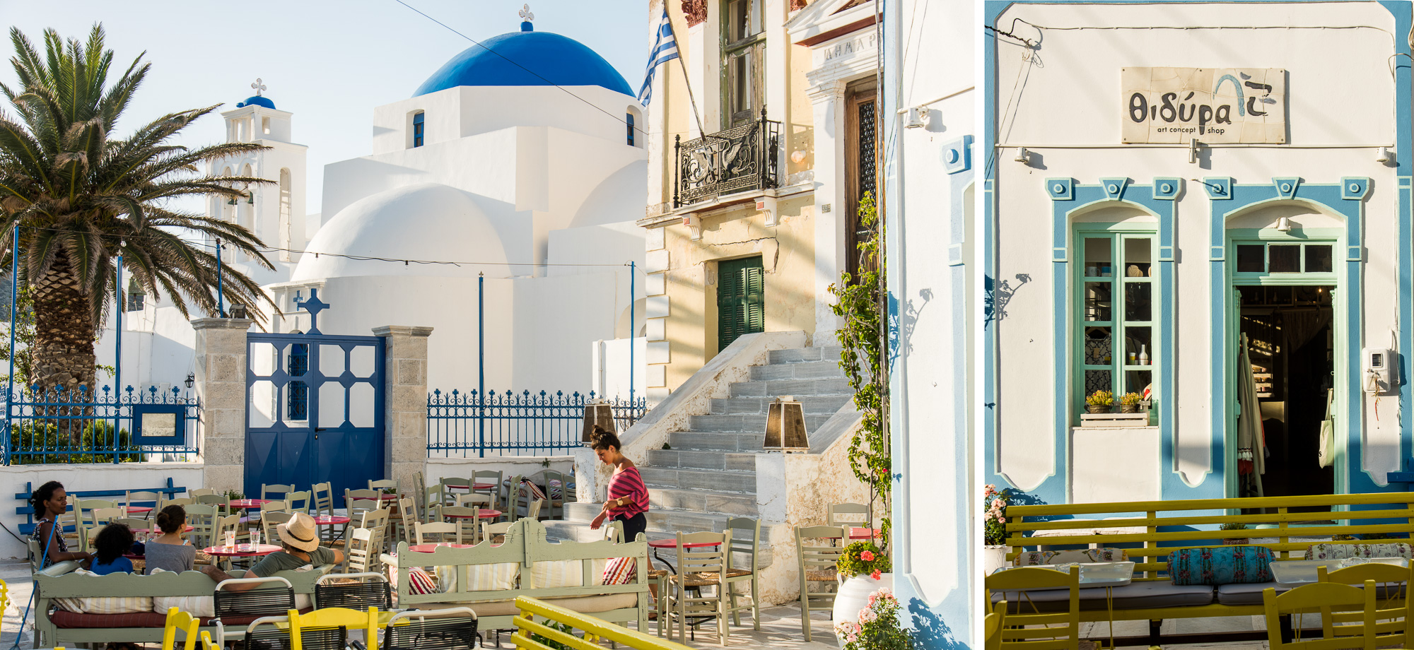 Chora. L'église et la mairie néo-classique.