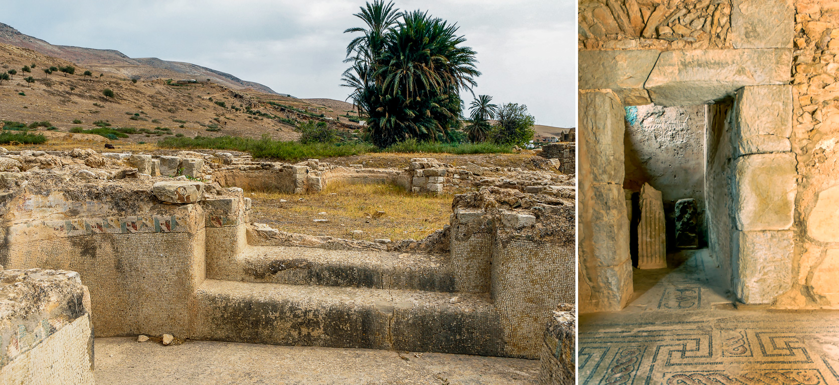 Théatre antique romain  et mosaïques dans les bains loges. Maison de Venus Marine.
