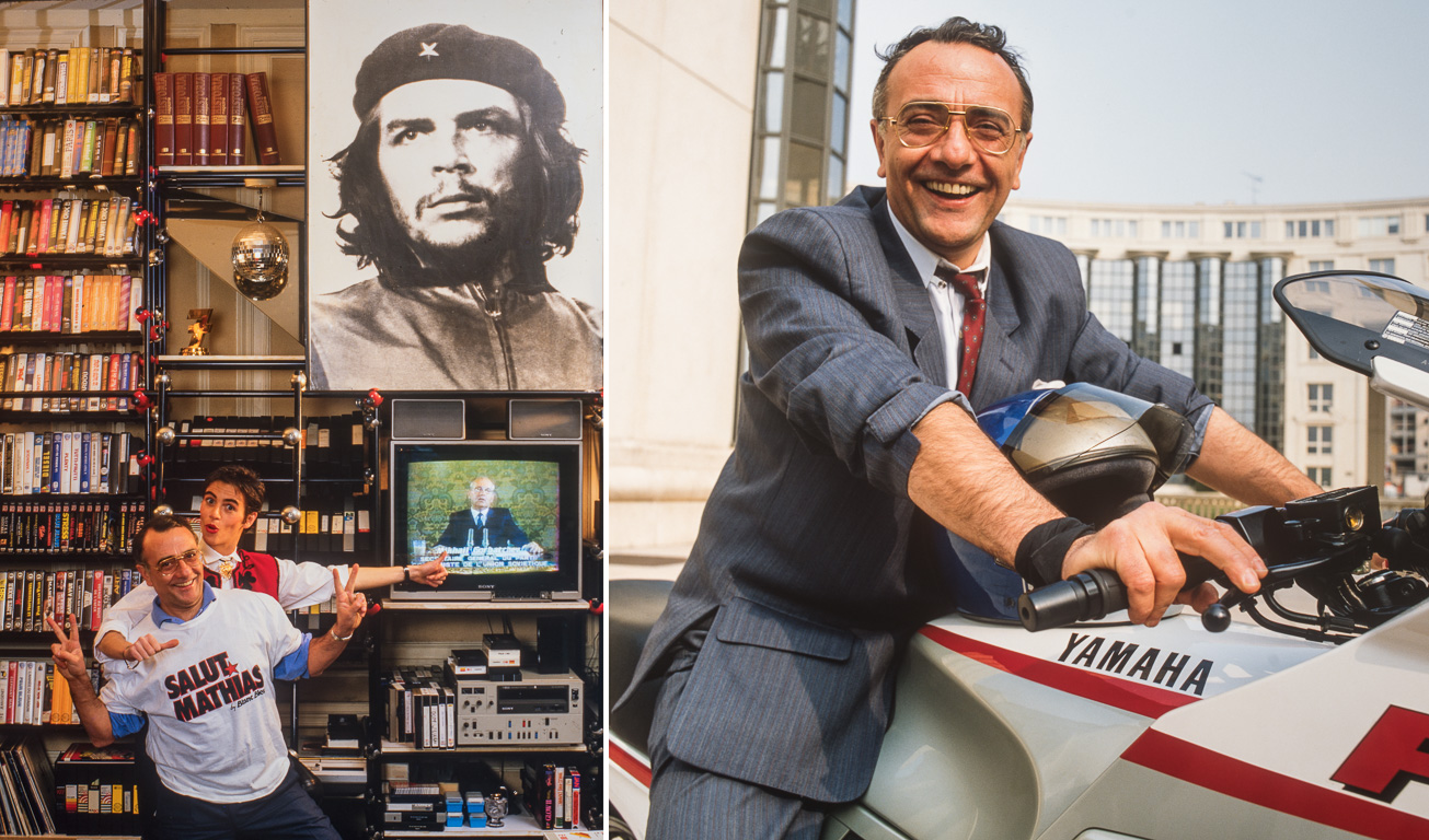 Dans leur appartement parisien de la rue de Rivoli au moment de la perestroika et sur sa moto devant les locaux de TF1.