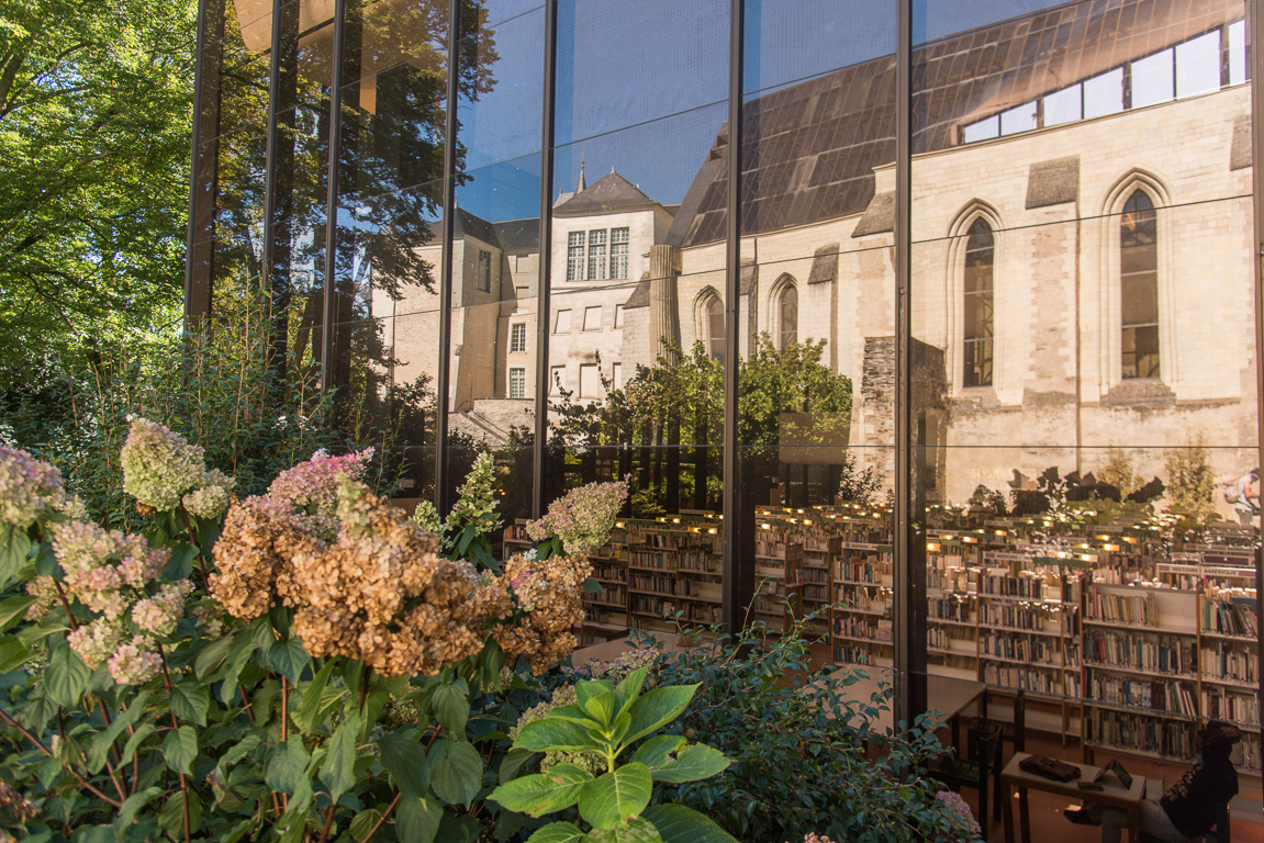 Angers. Musée des Beaux-Arts et la Galerie David d'Angers. se reflétant dans la Bibliothèque.