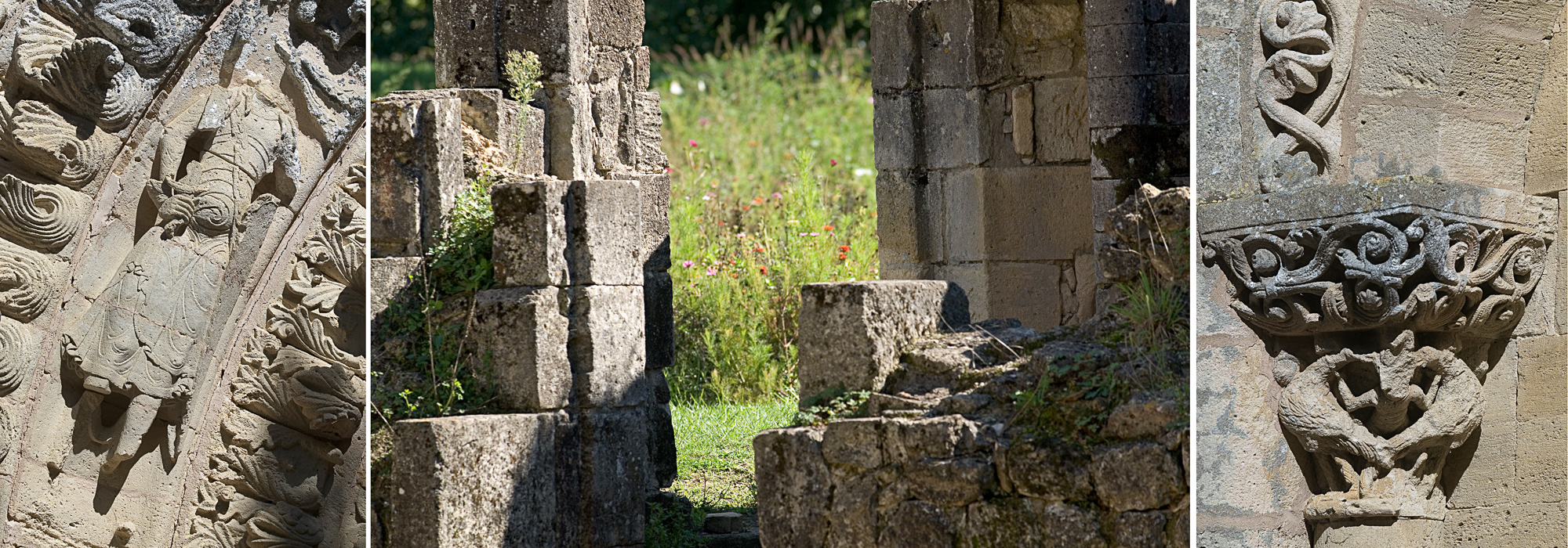 33540 - Blasimon - vestiges de l'abbaye et motifs sculptés sur le tympan