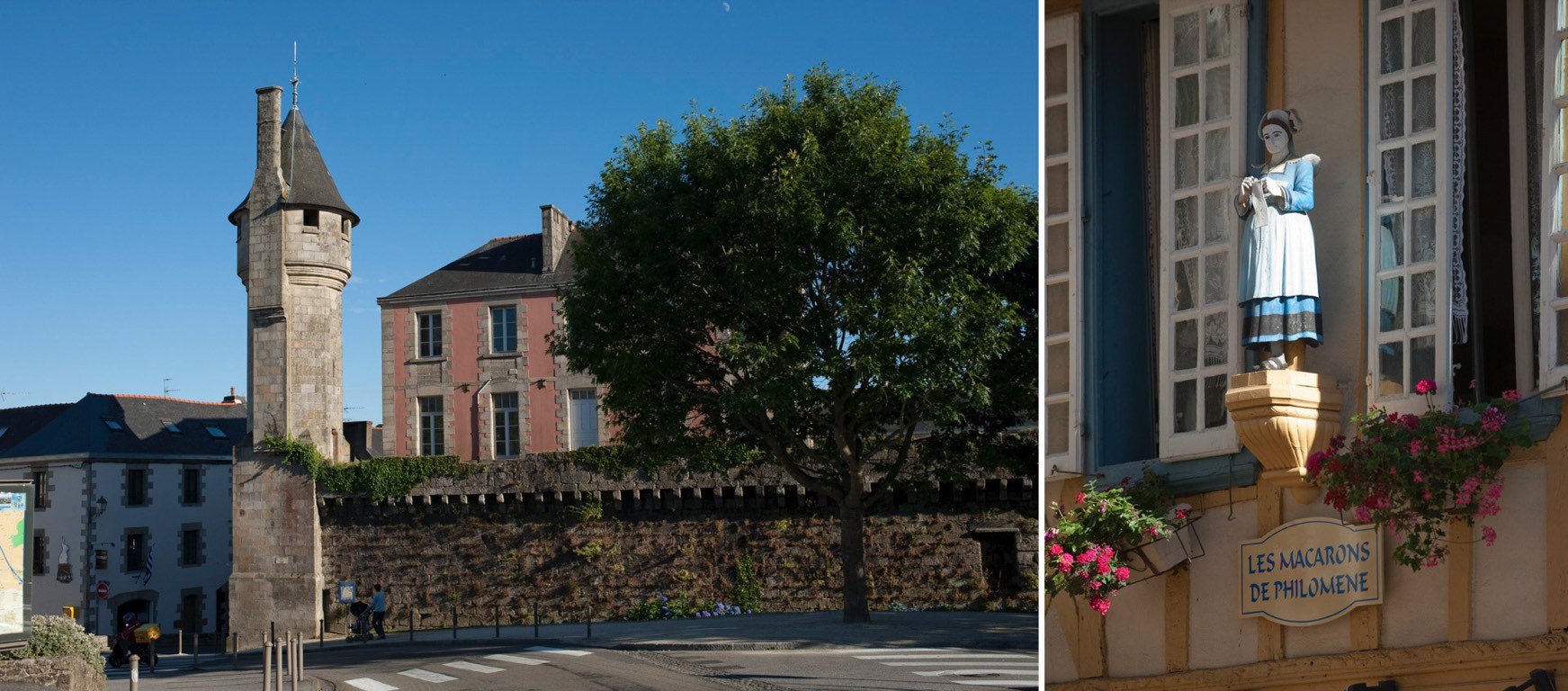 Quimper. Les remparts. et ambiance dans les rues de la vieille ville.