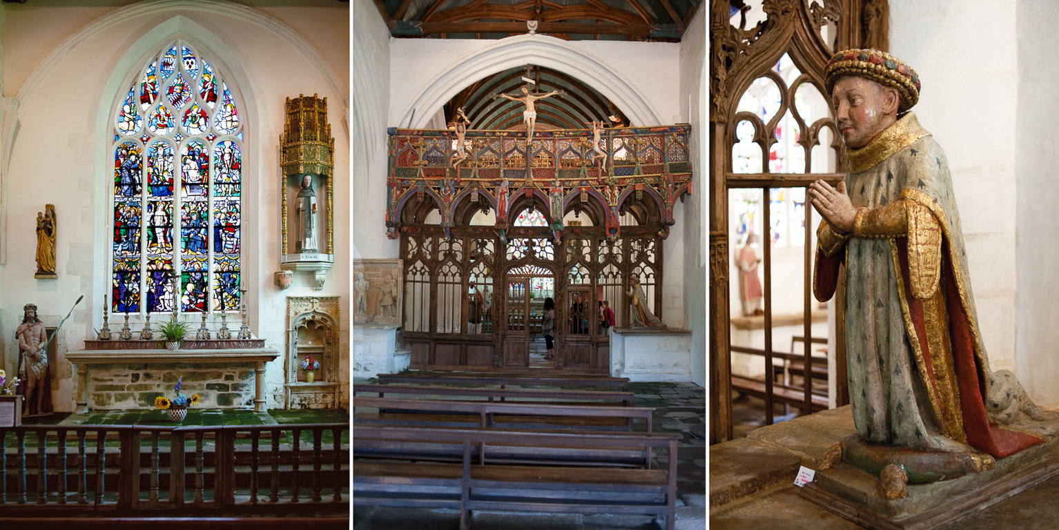 Le Faouët. Chapelle Saint-Fiacre. le Jubée en bois polychrome.