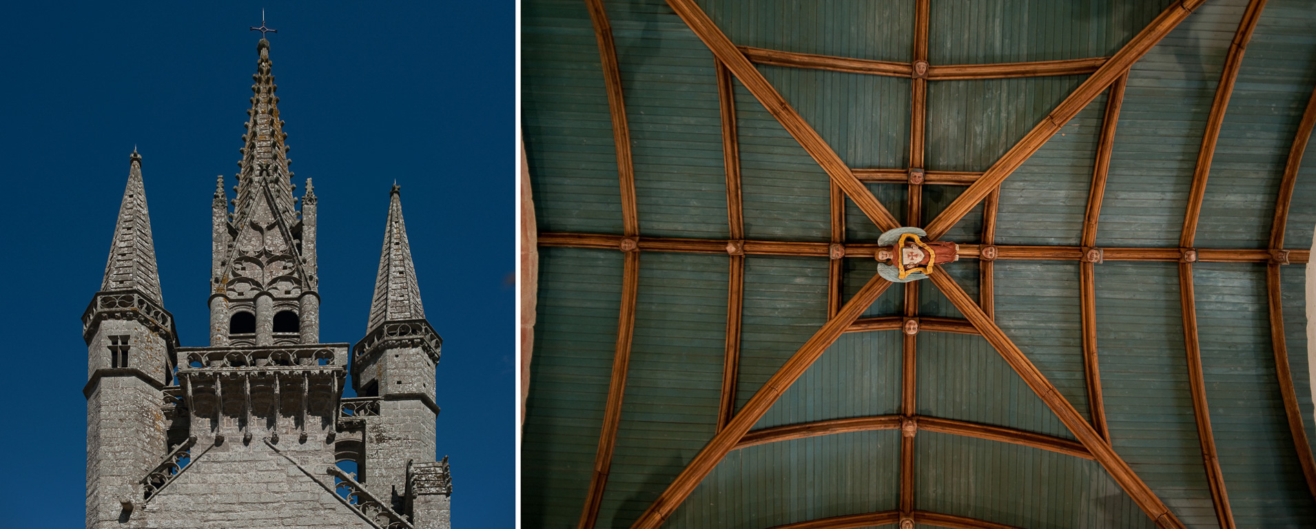 Le Faouët. Chapelle Saint-Fiacre. Le plafond en "coque de bateau retournée".