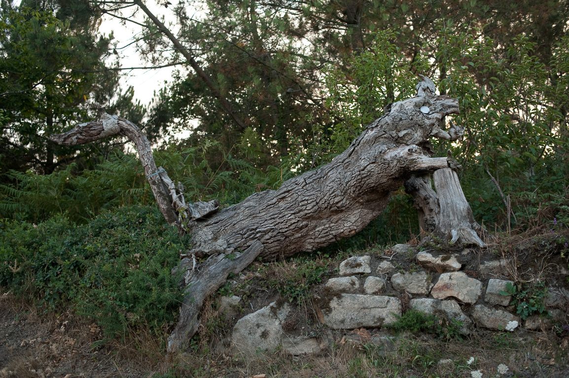 Sculptures "Art Brut" d’André Morvan, dans le jardin et dans la cour du bar Le Mont Salut à Ploermel, sur la route d’Auray - Quiberon.