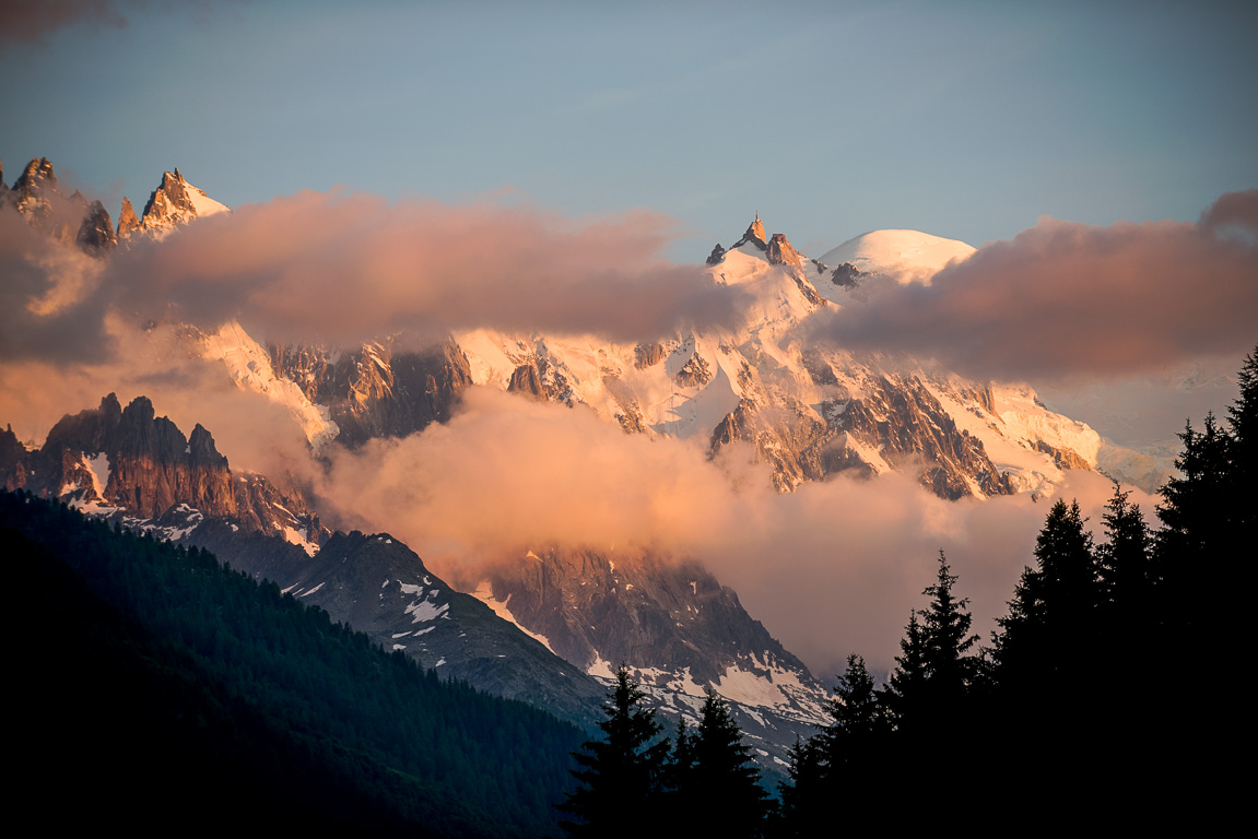 Montroc, vue sur le Mont-Blanc et les Aiguilles d'Argentière.