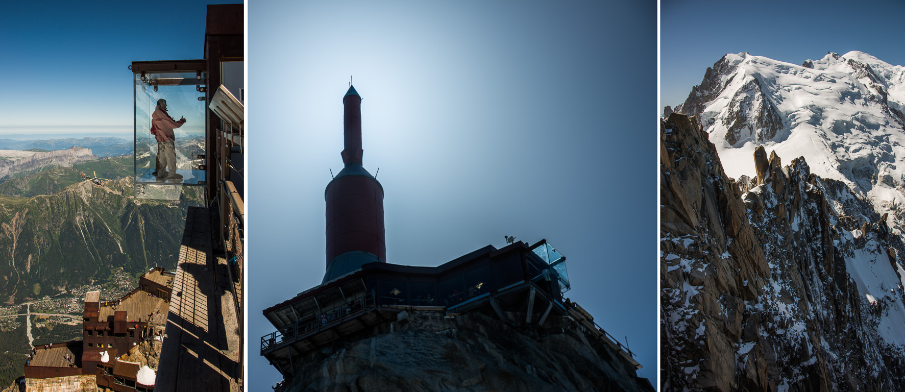 Vues depuis le sommet de l'Aiguille du Midi à 3800m d'altitude. Le Pas dans le vide.