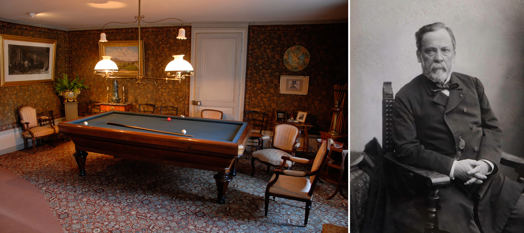 Maison de Pasteur  la salle du billard et le portrait du savant.