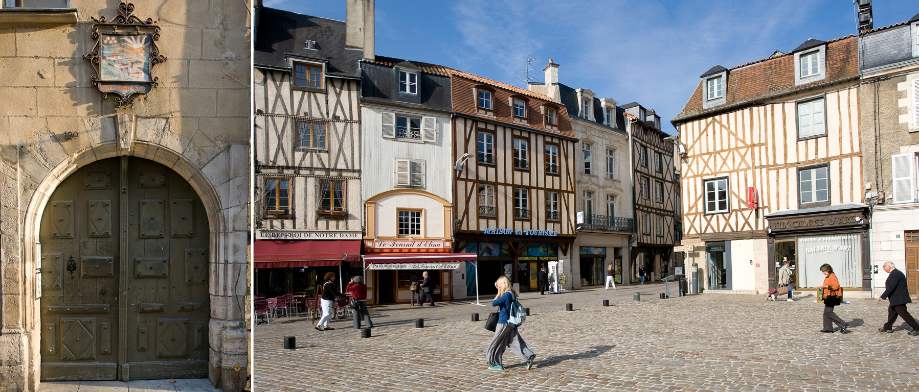 Grande Rue N°190 Hôtel particulier Barbarin du XVIème siècle. et Place Charles de Gaulle avec ses maisons à colombages.