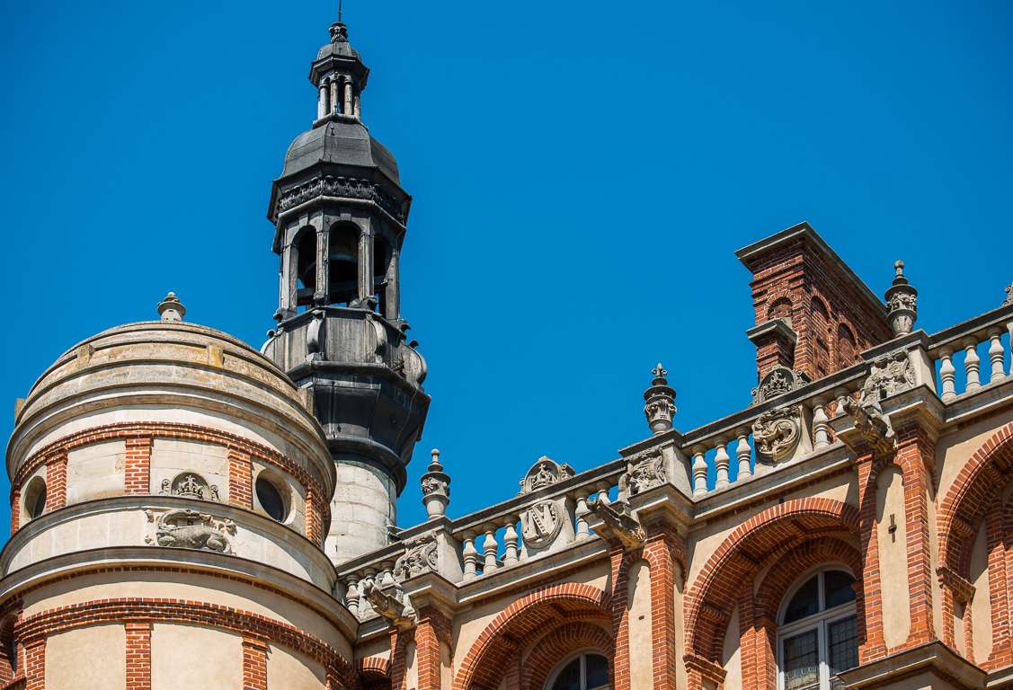 Le château.  Le N de Napoléon, le  F de François Premier et sa salamndre.