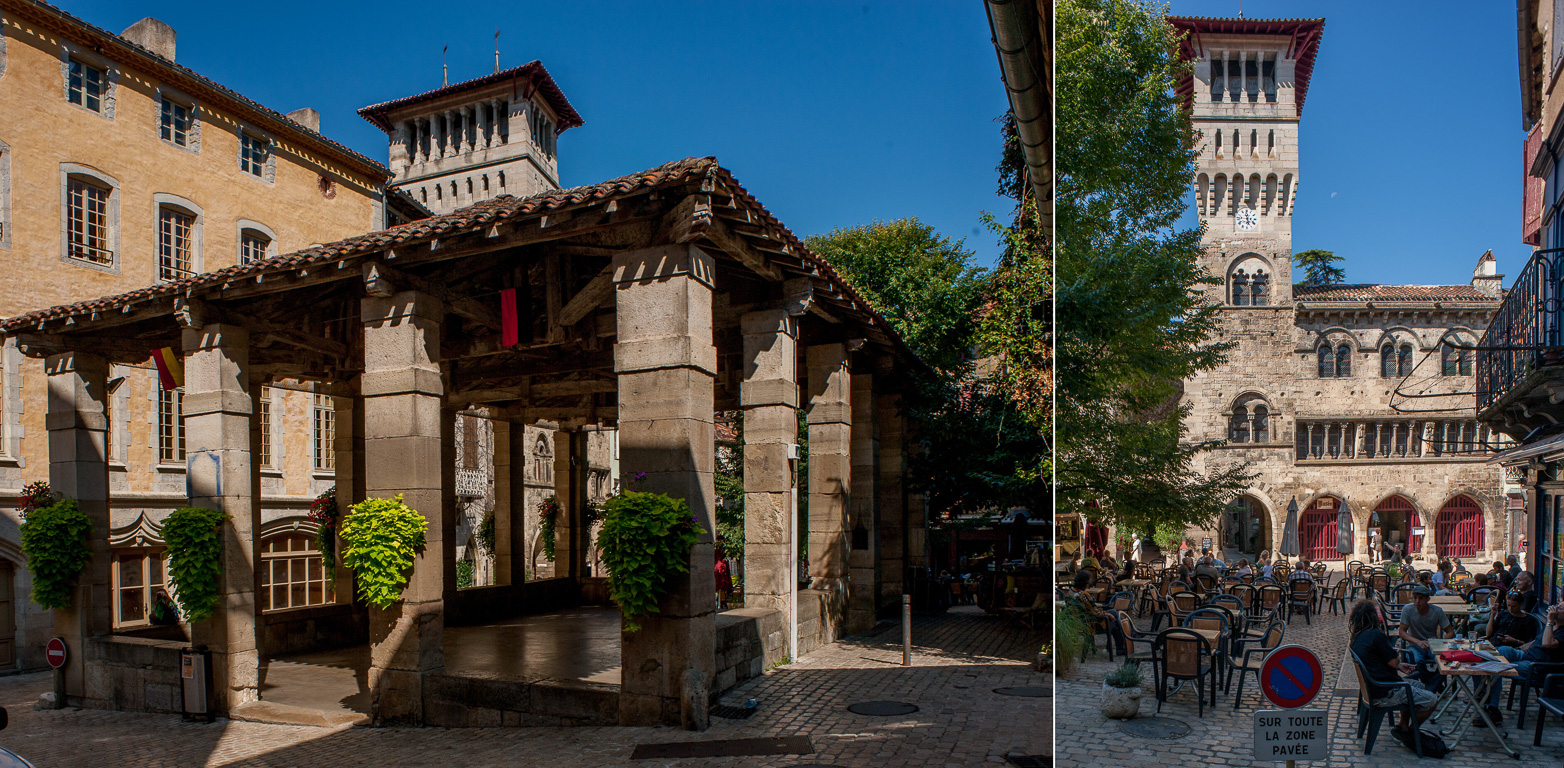 Saint-Antonin Noble Val. la halle et la  Maison Romane (XIIème siècle., Maison des Consuls de 1312 à 1791. Musée Municipal aujourd'hui.