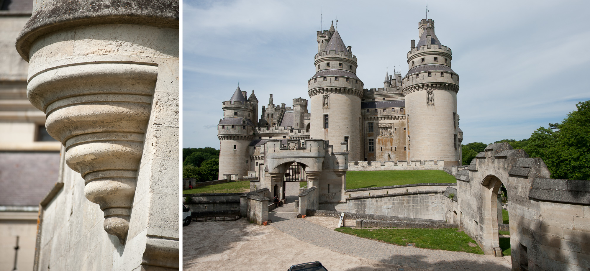 Le Château, construit au XIV ème siècle, sous Louis d'Orléans, a été remanié par Viollet-le-Duc en 1850. L'ornementation des façades, s'apparente à des décors de théâtre, avec ses sculptures d'animaux fantastiques., a été remanié par Viollet-le-Duc en 1850. L'édifice se reflète dans les eaux du lac., a été remanié par Viollet-le-Duc en 1850., a été remanié par Viollet-le-Duc en 1850. La grande cour intérieure et sa galerie ouverte ornée de voûtes à caissons et de chapiteaux historiés au style plutôt Renaissance., a été remanié par Viollet-le-Duc en 1850., a été remanié par Viollet-le-Duc en 1850. Huit tours d'enceinte semi-cylindriques surplombent l'édifice.