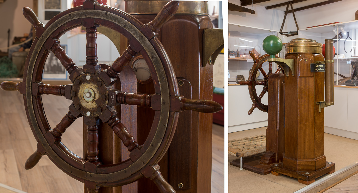 Saint-Malo. Le musée des Terre-Neuvas 67, avenue Moka. La roue  barre de pilotage.